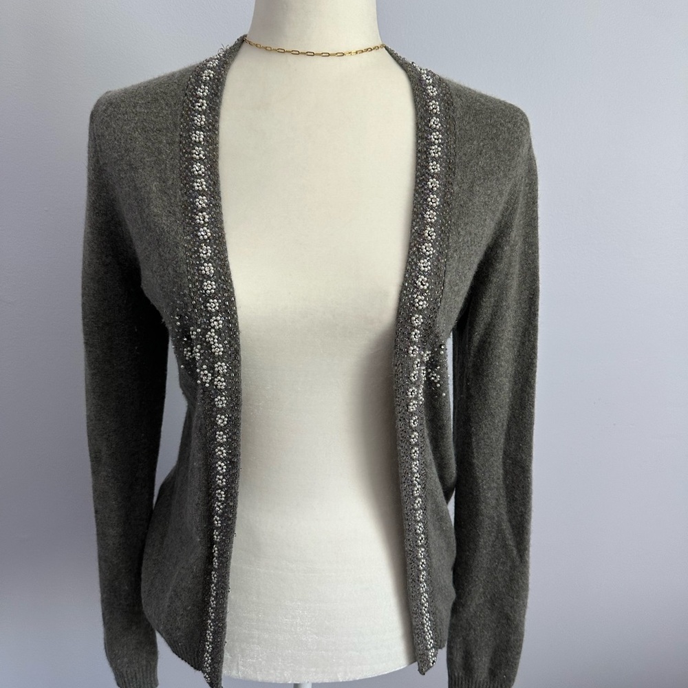 J. Crew Gray Open-Front Cardigan with Sequin Trim